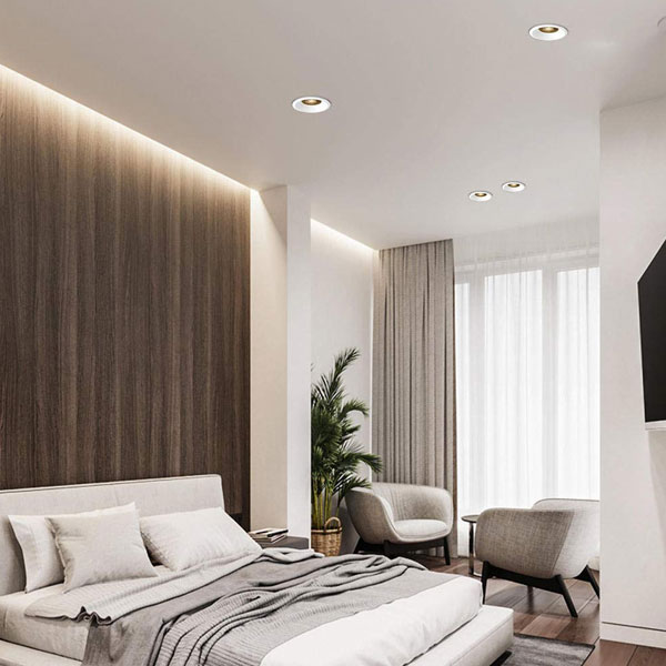 Phong cách thiết kế hiện đại với đèn LED âm trần phòng ngủ
