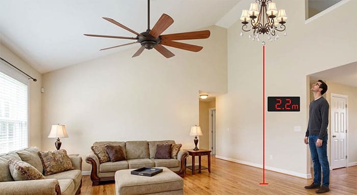 Sơ đồ kích thước lắp đặt an toàn cho quạt trần đèn chùm cánh gỗ