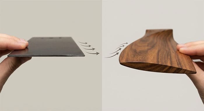 So sánh thiết kế mặt cắt ngang của cánh quạt sắt phẳng và cánh quạt gỗ uốn cong 3D