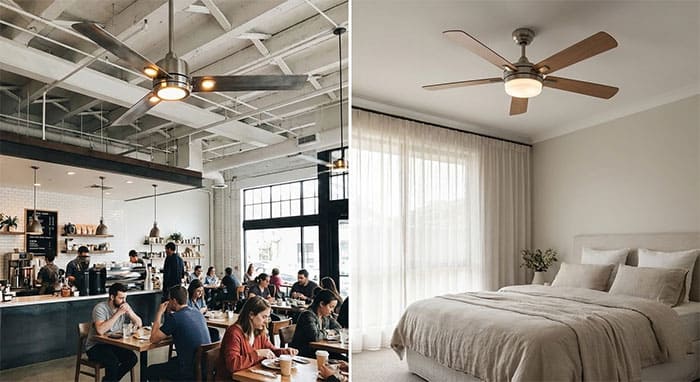 So sánh ứng dụng quạt 3 cánh cho quán xá và quạt 5 cánh cho phòng ngủ