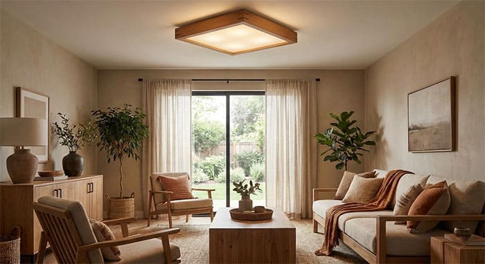 Ý nghĩa phong thủy đèn hình vuông đại diện cho hành Thổ, sự vững chãi và chữ Điền